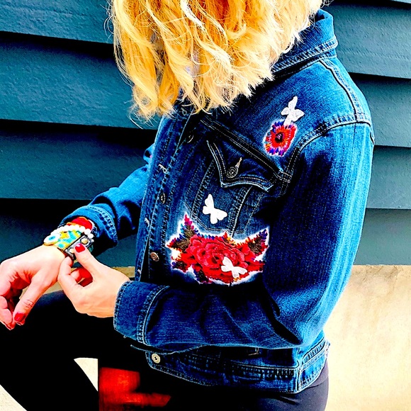 OOAK Hand Painted, Stitched & Embellished Denim Jacket - Picture 3 of 6